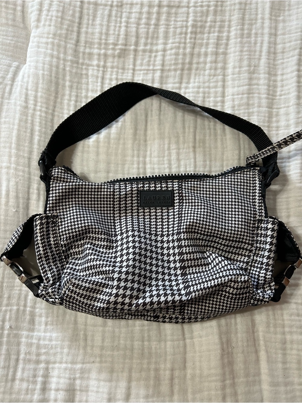 Lauren Ralph Lauren Herringbone Plaid Zip Up Small Purse